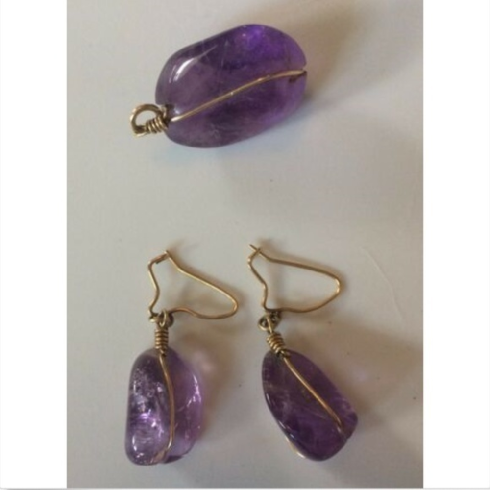 Purple‎ Amethyst 1" Pendant and 3/4" Earrings Set